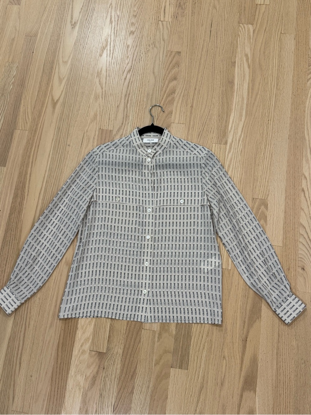 Celine White Button-Down Shirt with Black Logo Print